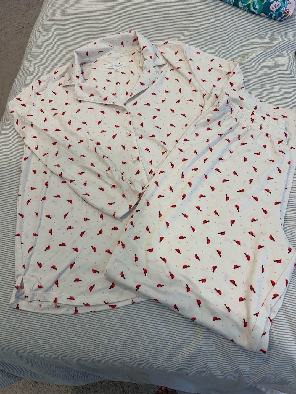 Men's White Shirt with Red Bird Print - Classic Button-Up